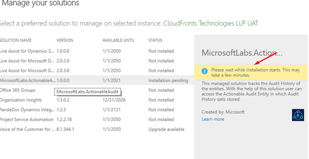 Solution Installation