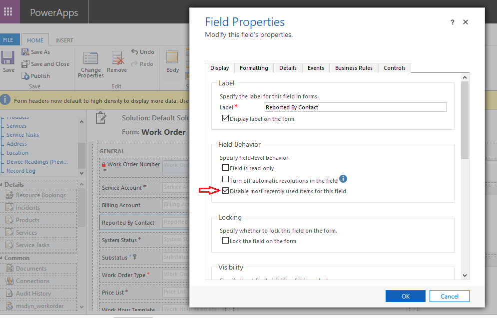 Configure Most recent Items in D365 Field Servcie