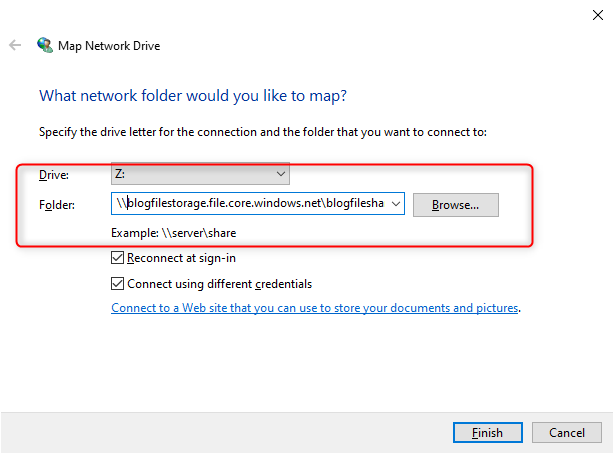 Selecting Drive Letter and Entering URL