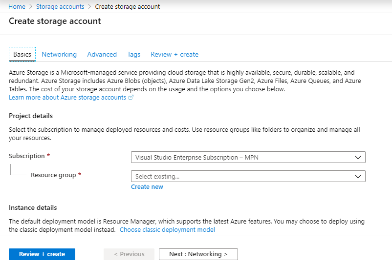 Creating Storage Account