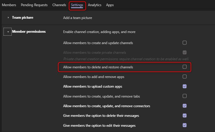 Members permissions