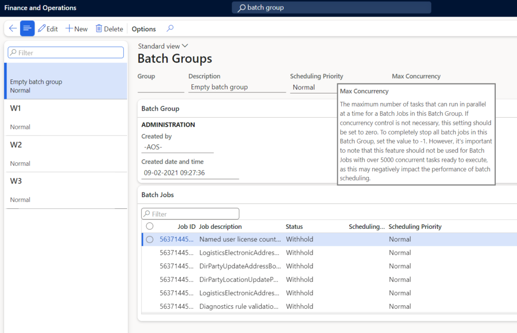 Batch Concurrency Control settings in Microsoft Dynamics 365